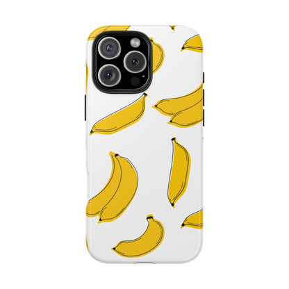 Bold Yellow Banana Pattern Minimal Line Art Tough Phone Case | Food