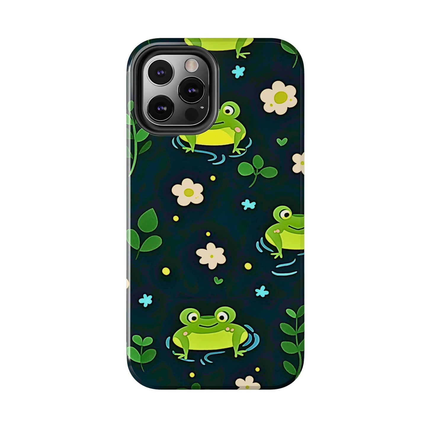 Kawaii Froggy Pattern Black Tough Phone Case | Animals
