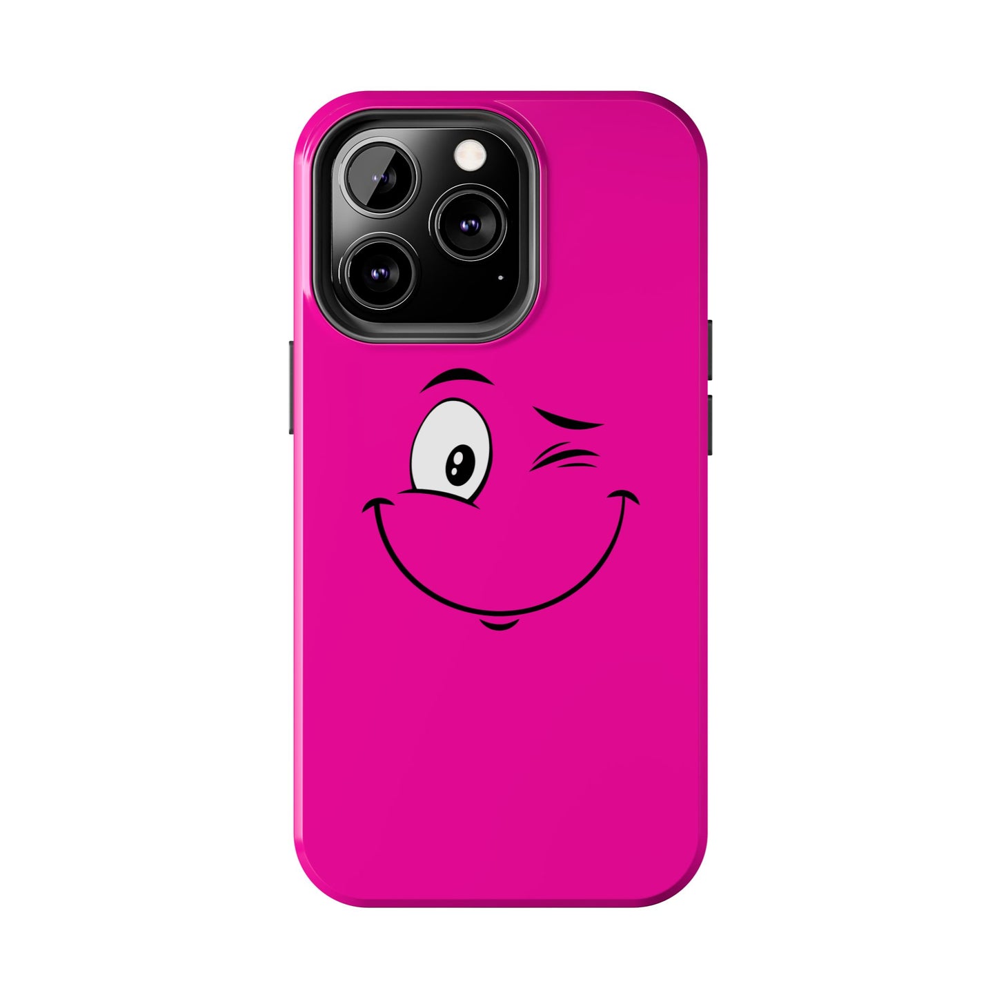 Winking Face Pink Background Cheeky Cartoon Style Tough Phone Case | Funny
