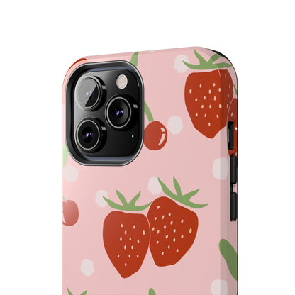 Cute Pink and Red Cherry and Strawberry Tough Phone Case | Food