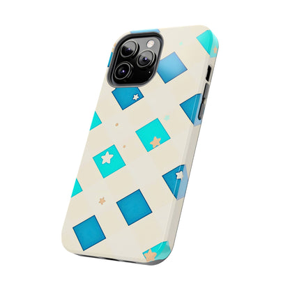 Modern Preppy Checkered Teal Stars Tough Phone Case | Aesthetic