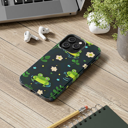 Kawaii Froggy Pattern Black Tough Phone Case | Animals