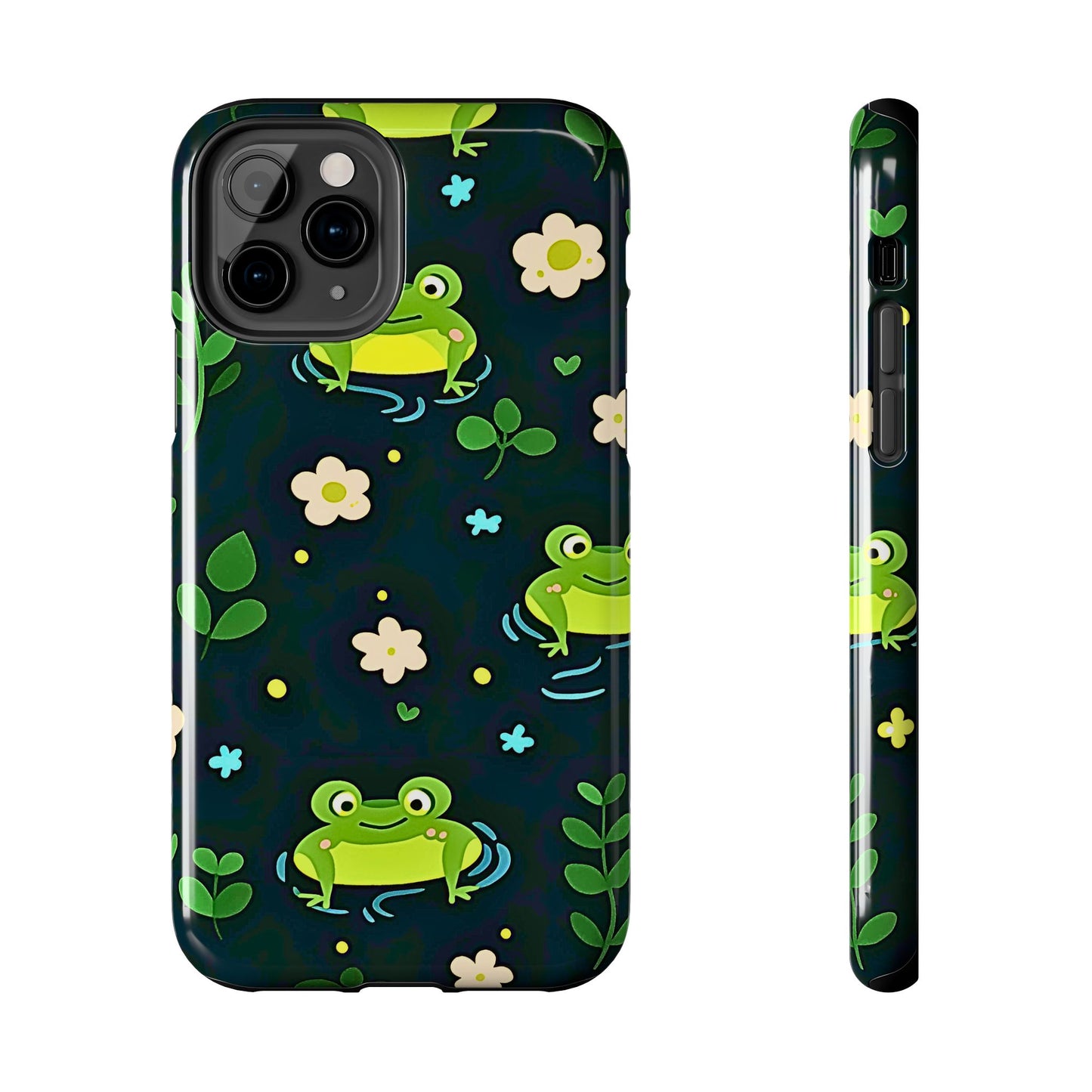 Kawaii Froggy Pattern Black Tough Phone Case | Animals