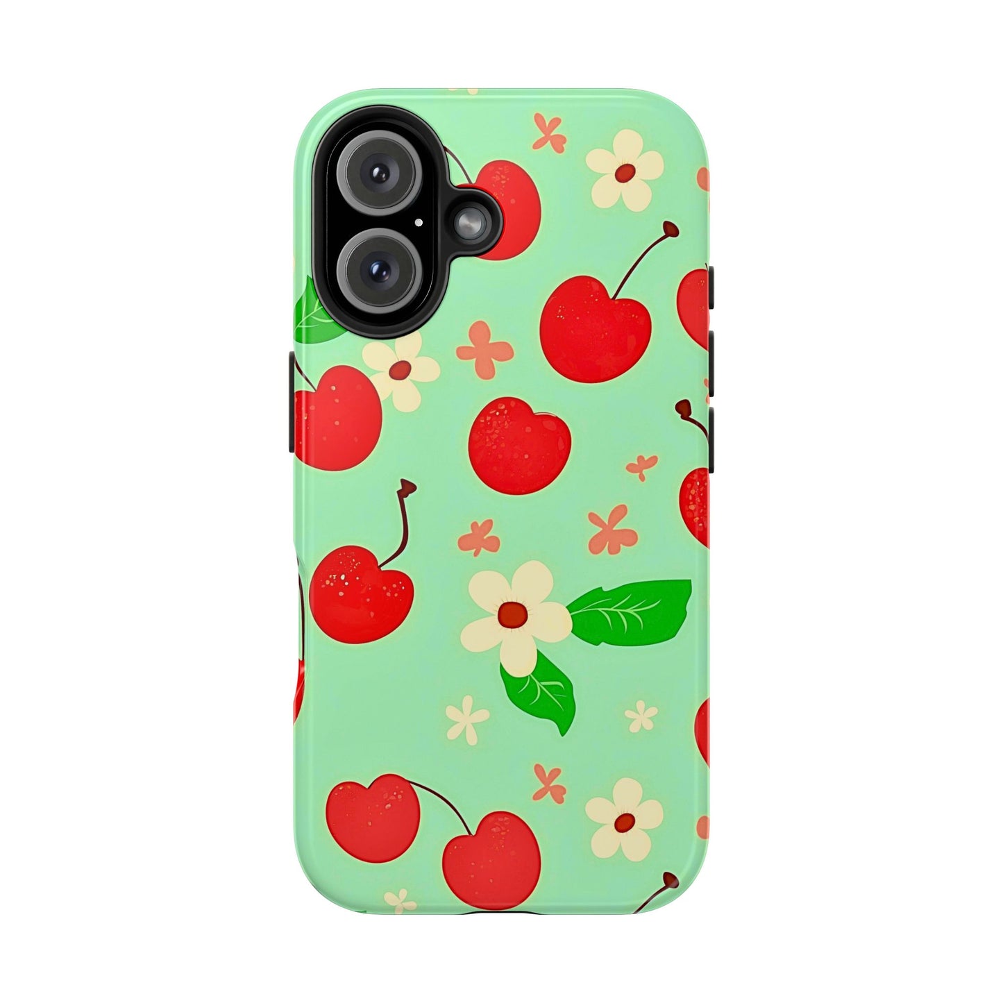 Cute Cherry Flower Pattern Mint Tough Phone Case | Aesthetic