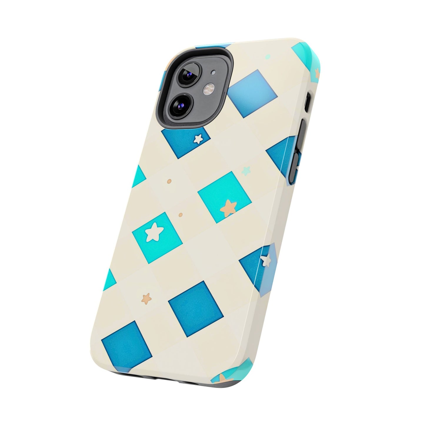 Modern Preppy Checkered Teal Stars Tough Phone Case | Aesthetic