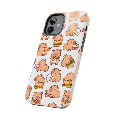 Cute Capybara Eating Pizza Ice Cream & Snacks Cartoon Food Tough Phone Case | Animals