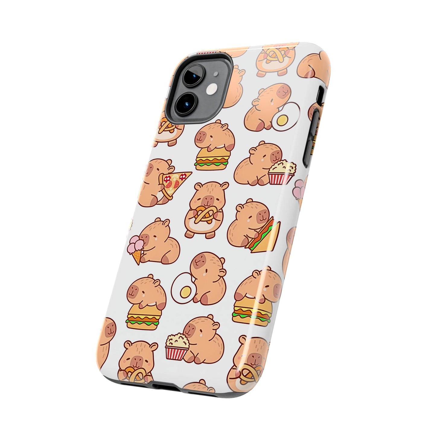 Cute Capybara Eating Pizza Ice Cream & Snacks Cartoon Food Tough Phone Case | Animals