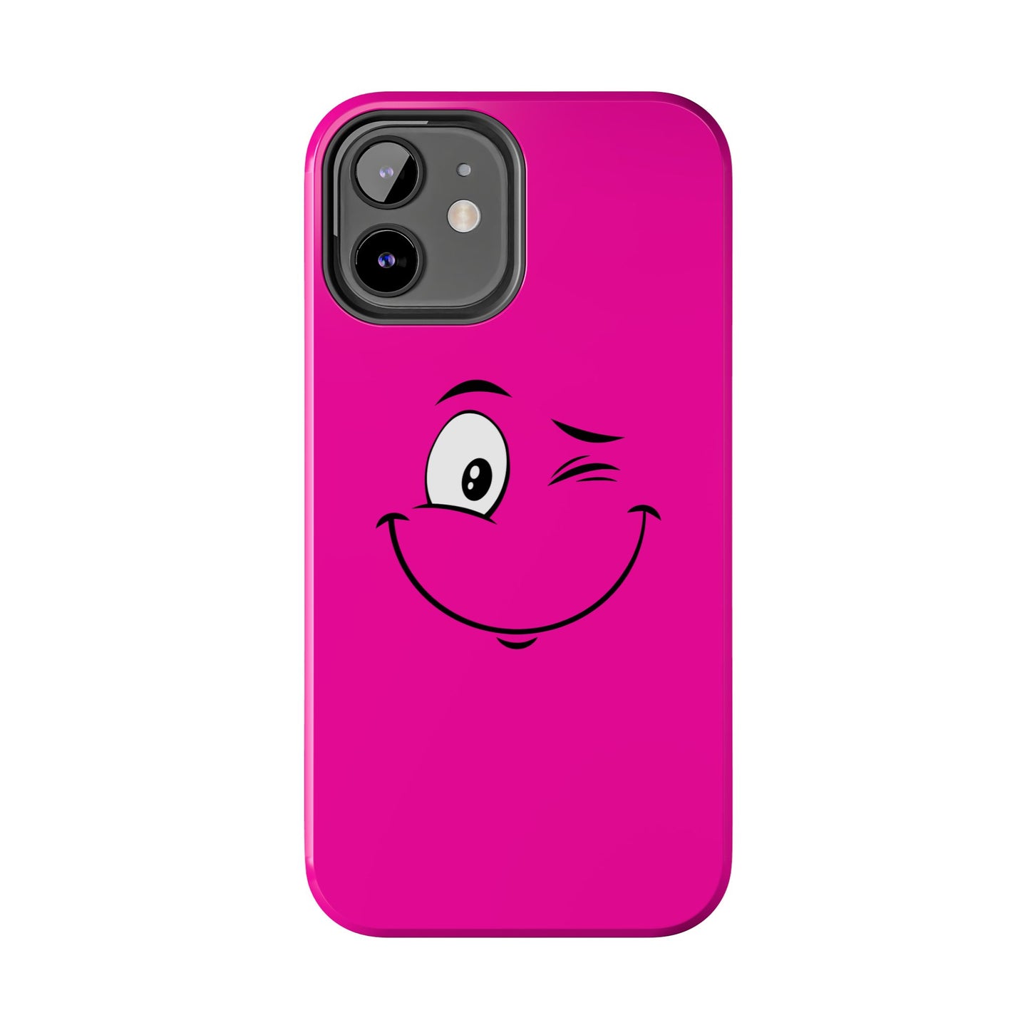 Winking Face Pink Background Cheeky Cartoon Style Tough Phone Case | Funny