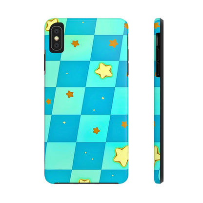 Vibrant Preppy Checkered Blue & Yellow Stars Tough Phone Case | Aesthetic