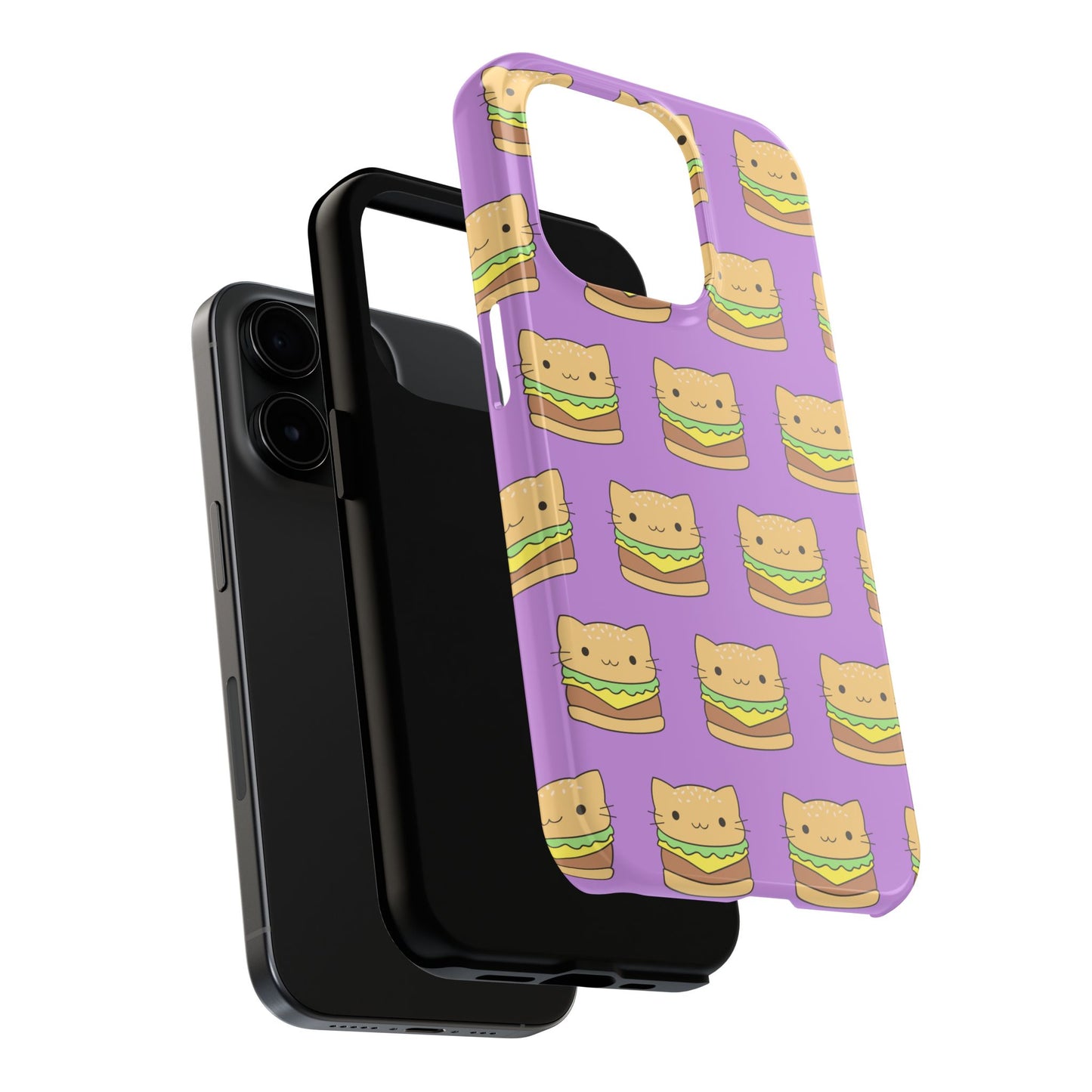 Kawaii Cat Burger Pattern Purple Background Cute Tough Phone Case | Food