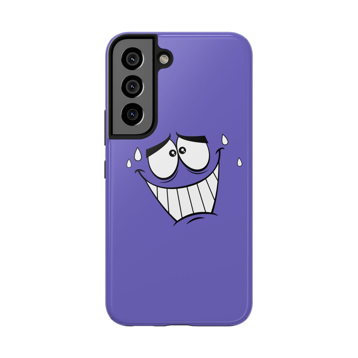 Awkward Nervous Cartoon Face Purple Background Tough Phone Case | Funny