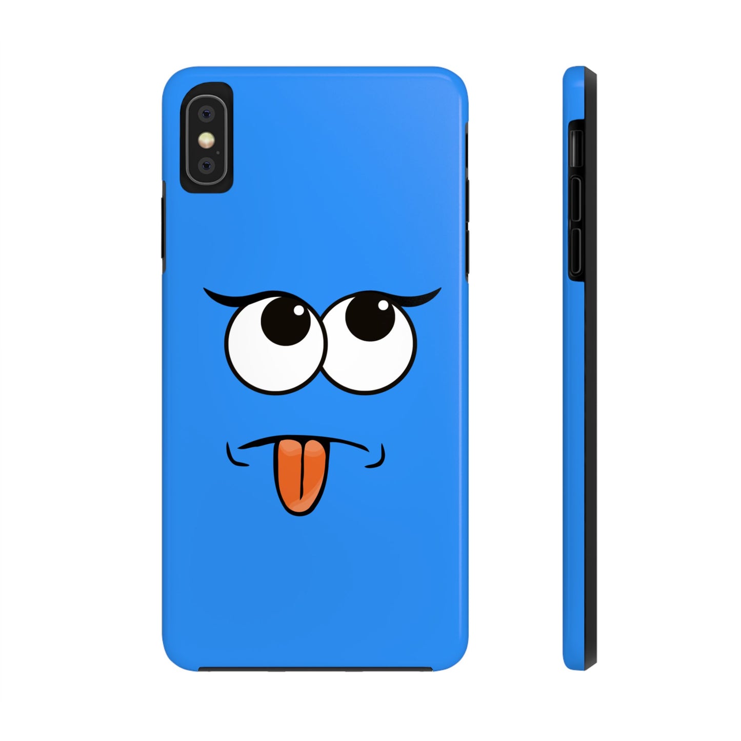 Silly Tongue Out Cartoon Face Blue Background Tough Phone Case | Funny
