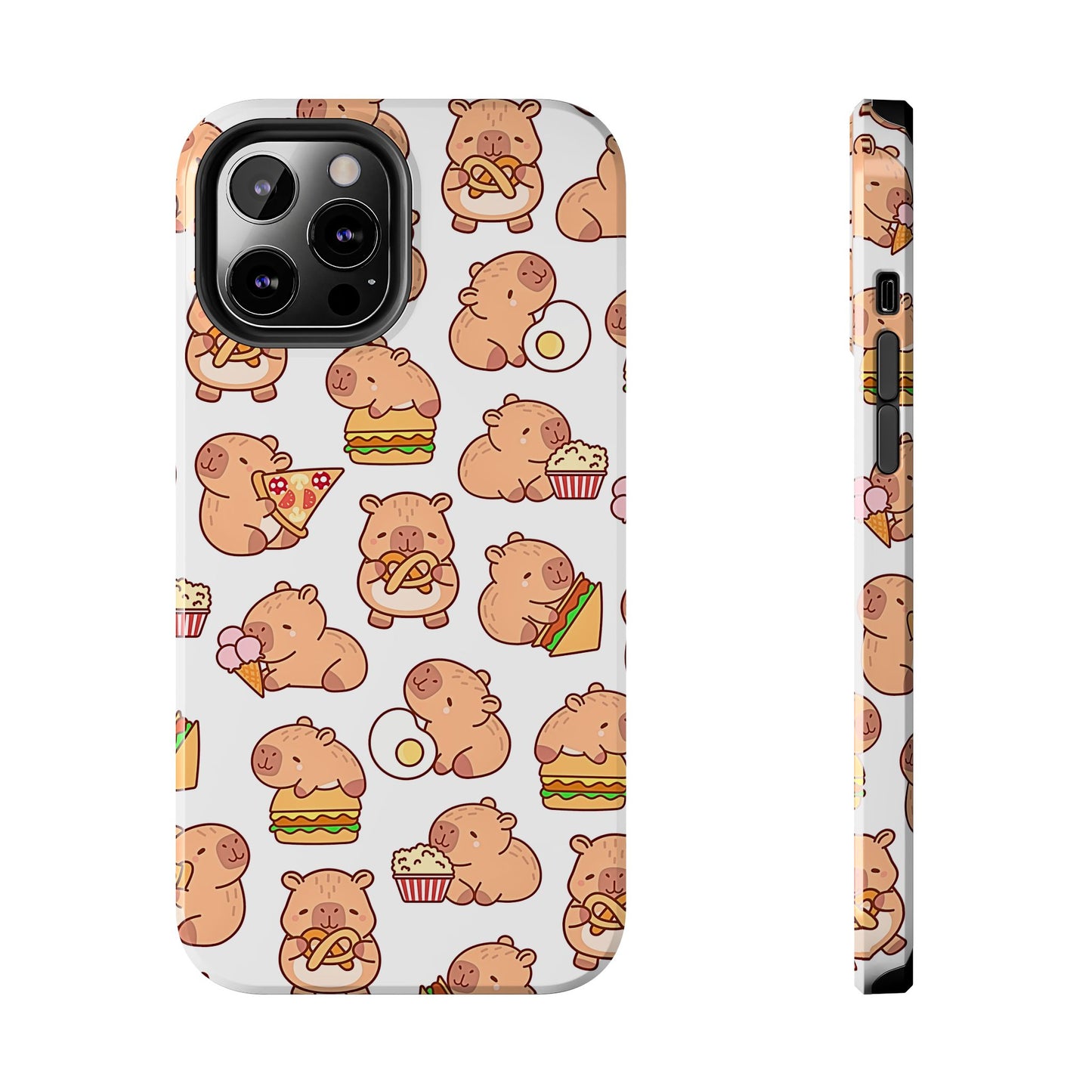 Cute Capybara Eating Pizza Ice Cream & Snacks Cartoon Food Tough Phone Case | Animals