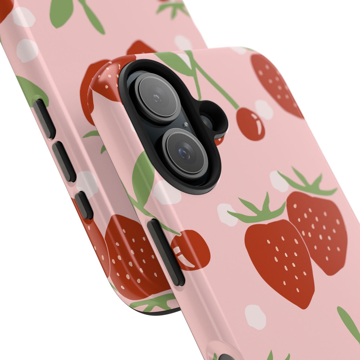 Cute Pink and Red Cherry and Strawberry Tough Phone Case | Food
