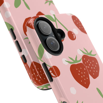 Cute Pink and Red Cherry and Strawberry Tough Phone Case | Food