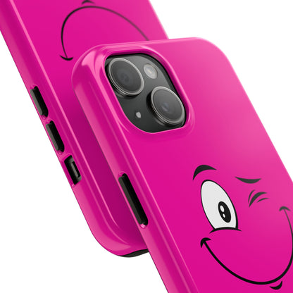 Winking Face Pink Background Cheeky Cartoon Style Tough Phone Case | Funny