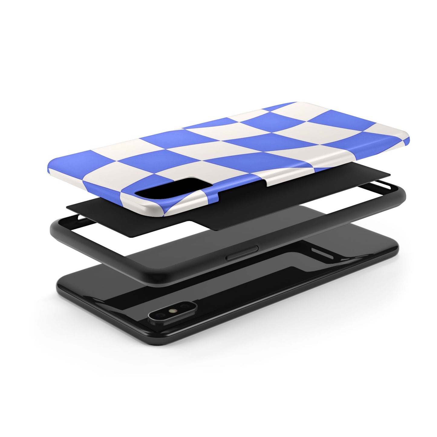 Funda resistente para teléfono con estampado ondulado de cuadros azules | Estética