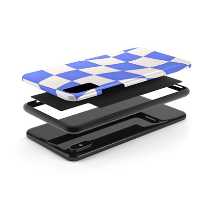 Funda resistente para teléfono con estampado ondulado de cuadros azules | Estética