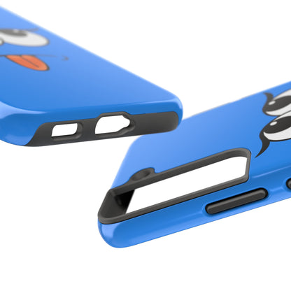 Silly Tongue Out Cartoon Face Blue Background Tough Phone Case | Funny