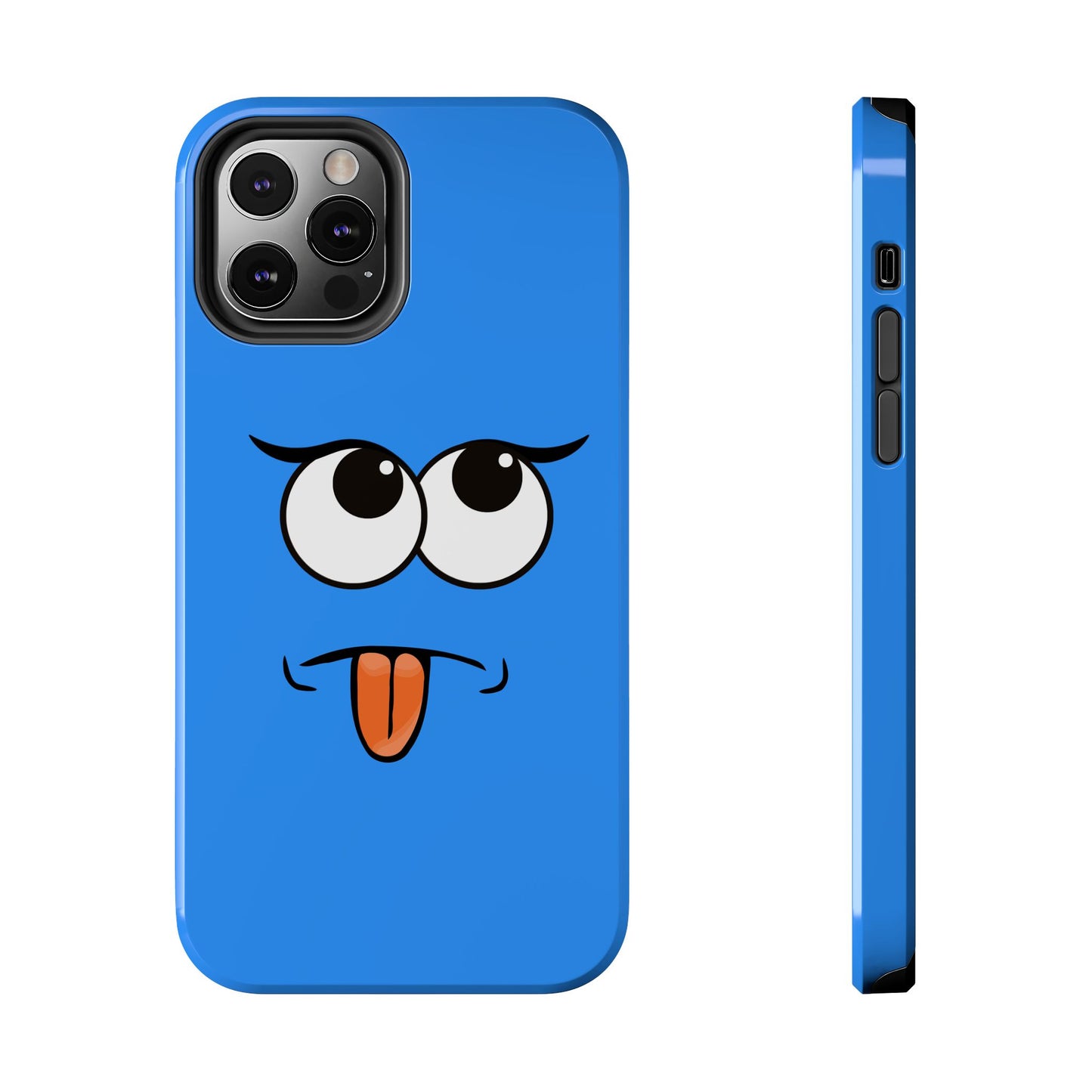 Silly Tongue Out Cartoon Face Blue Background Tough Phone Case | Funny