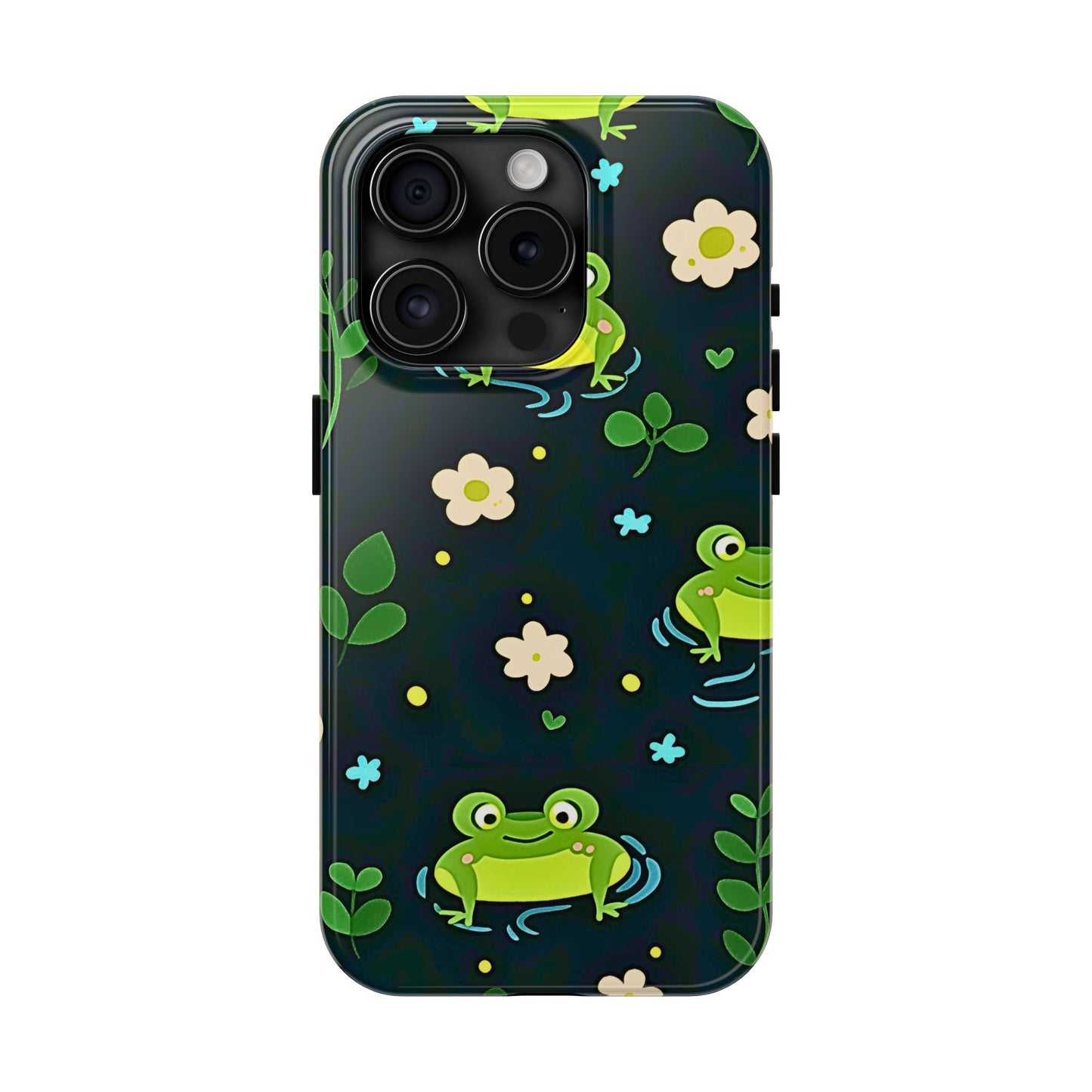 Kawaii Froggy Pattern Black Tough Phone Case | Animals