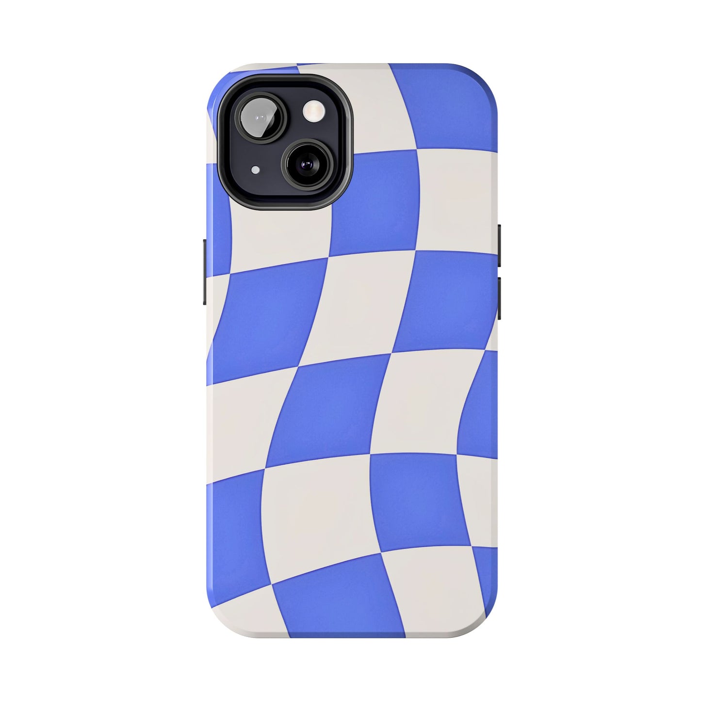 Funda resistente para teléfono con estampado ondulado de cuadros azules | Estética