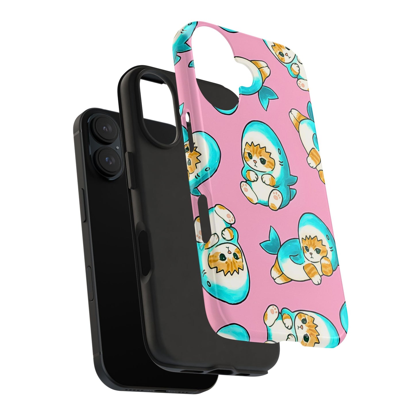 Pink Cute Shark Cats Pattern Tough Phone Case | Animals