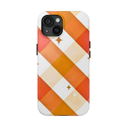 Pastel Orange & Pink Checkered Stars Tough Phone Case | Aesthetic