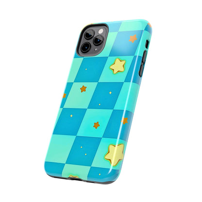 Vibrant Preppy Checkered Blue & Yellow Stars Tough Phone Case | Aesthetic