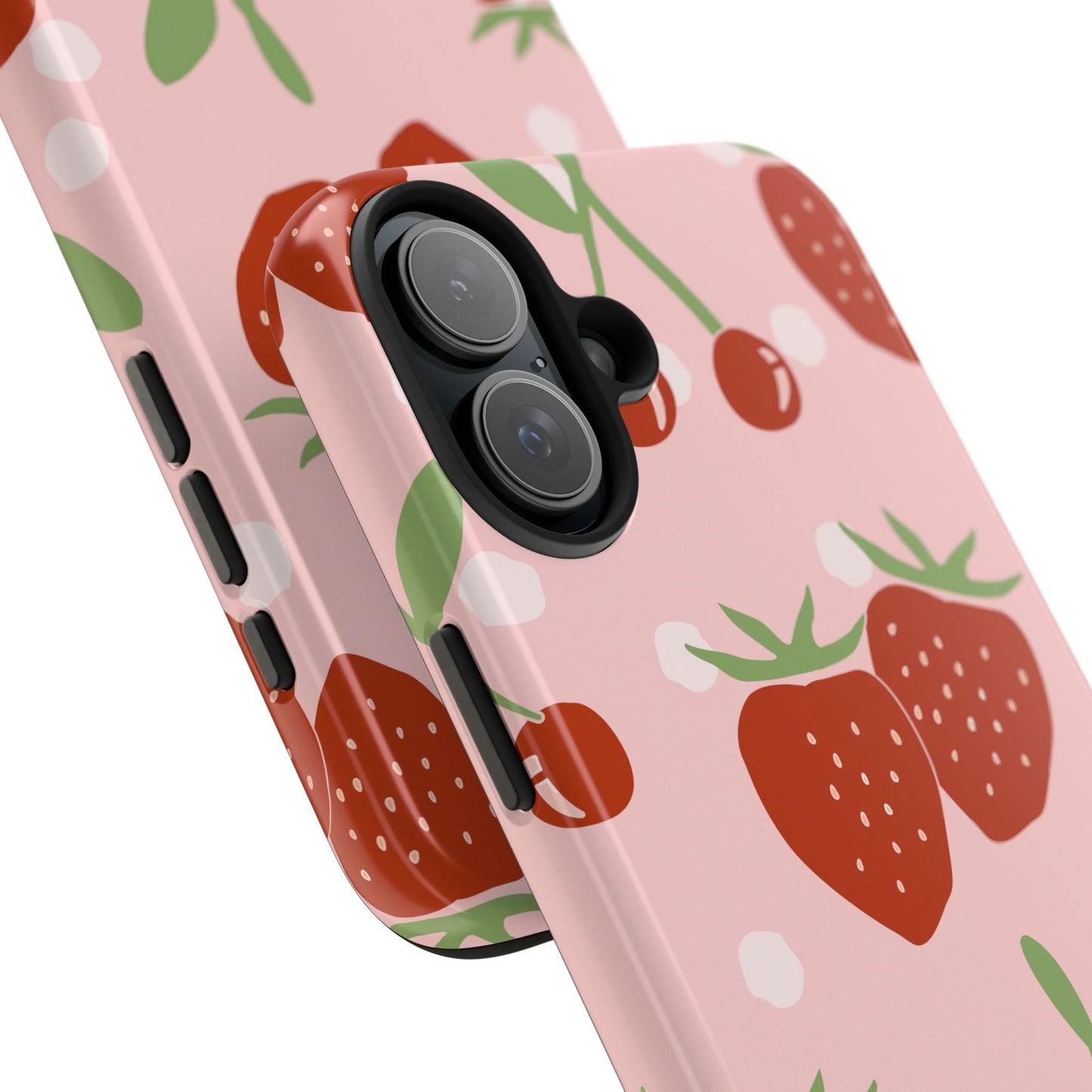 Cute Pink and Red Cherry and Strawberry Tough Phone Case | Food