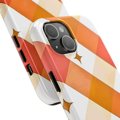 Pastel Orange & Pink Checkered Stars Tough Phone Case | Aesthetic