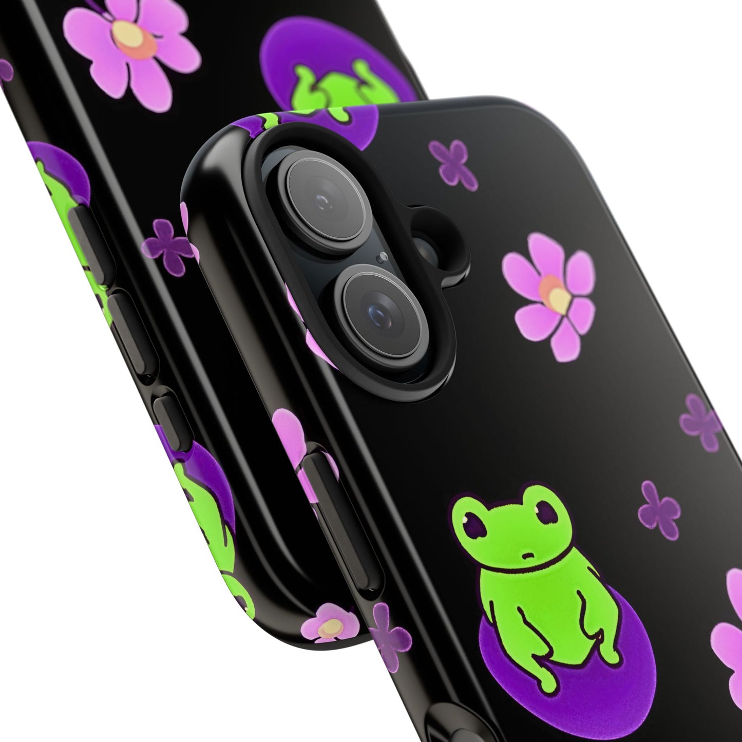 Cute Frog & Pink Flowers Pattern Style Tough Phone Case | Animals