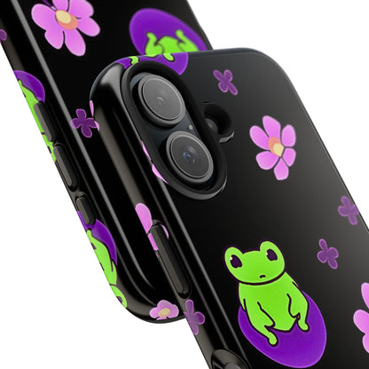 Cute Frog & Pink Flowers Pattern Style Tough Phone Case | Animals