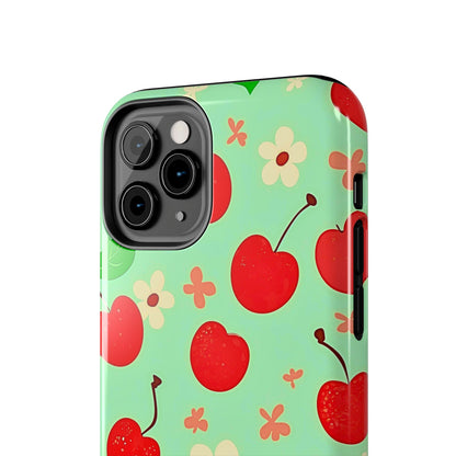 Cute Cherry Flower Pattern Mint Tough Phone Case | Aesthetic