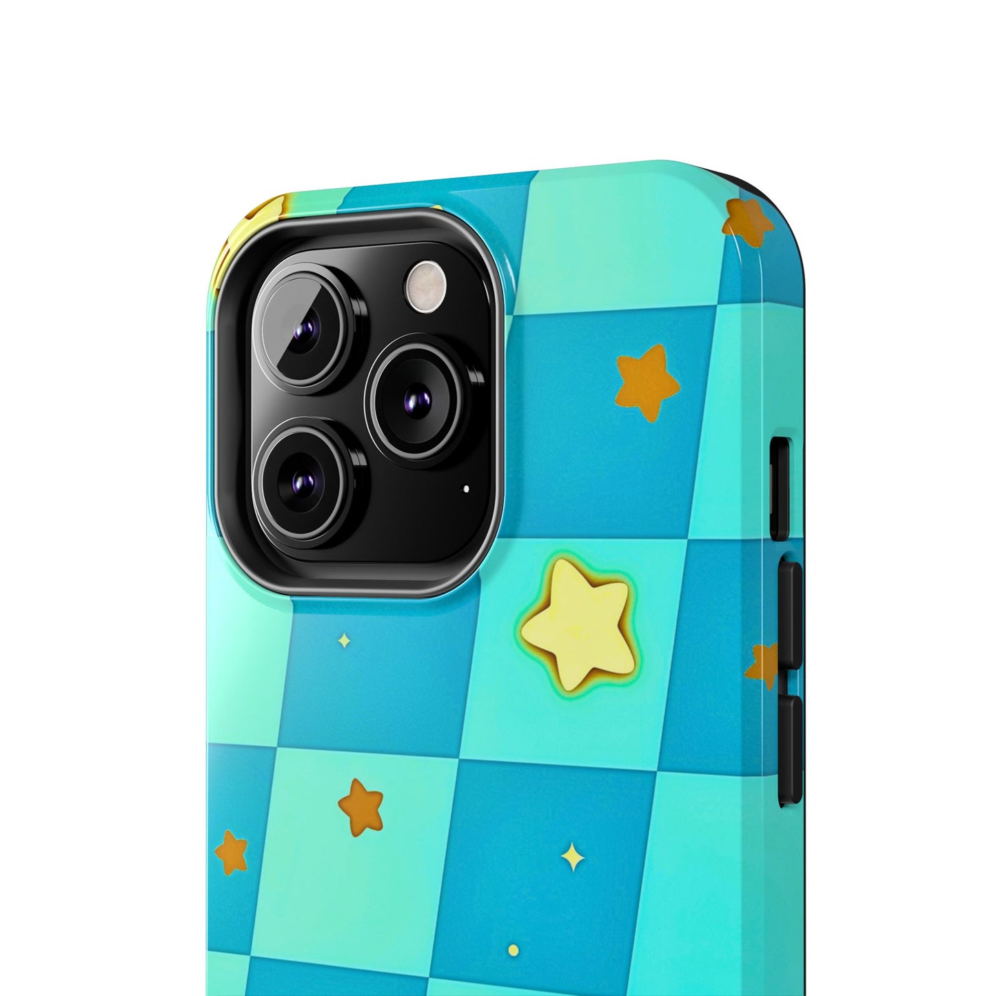Vibrant Preppy Checkered Blue & Yellow Stars Tough Phone Case | Aesthetic