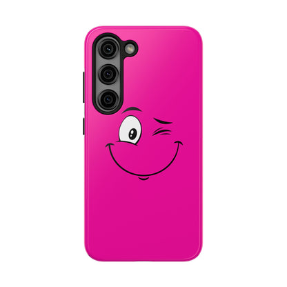 Winking Face Pink Background Cheeky Cartoon Style Tough Phone Case | Funny