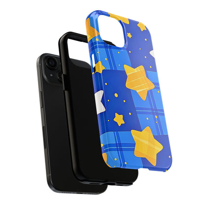 Funda resistente para teléfono con estampado de estrellas y cuadros preppy | Estética
