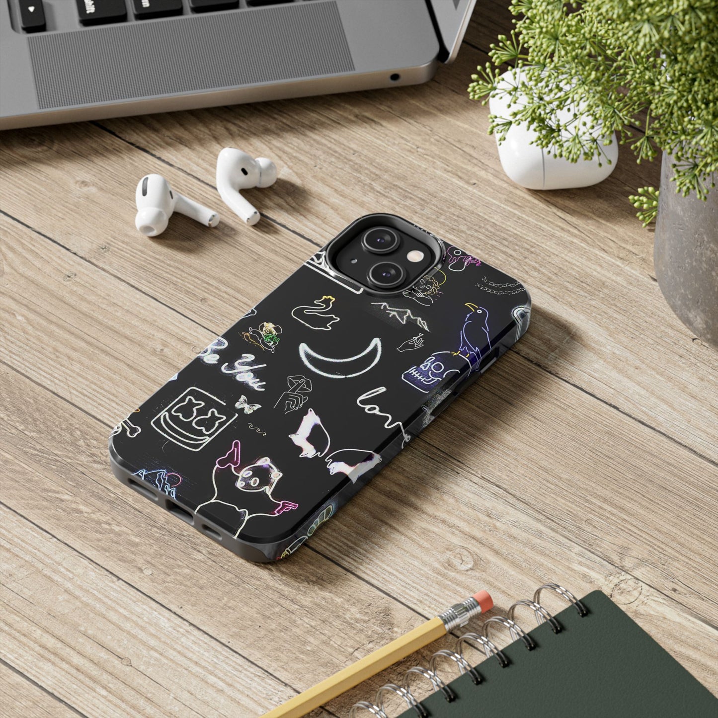 Funda resistente para teléfono estilo neón blanco | Estética