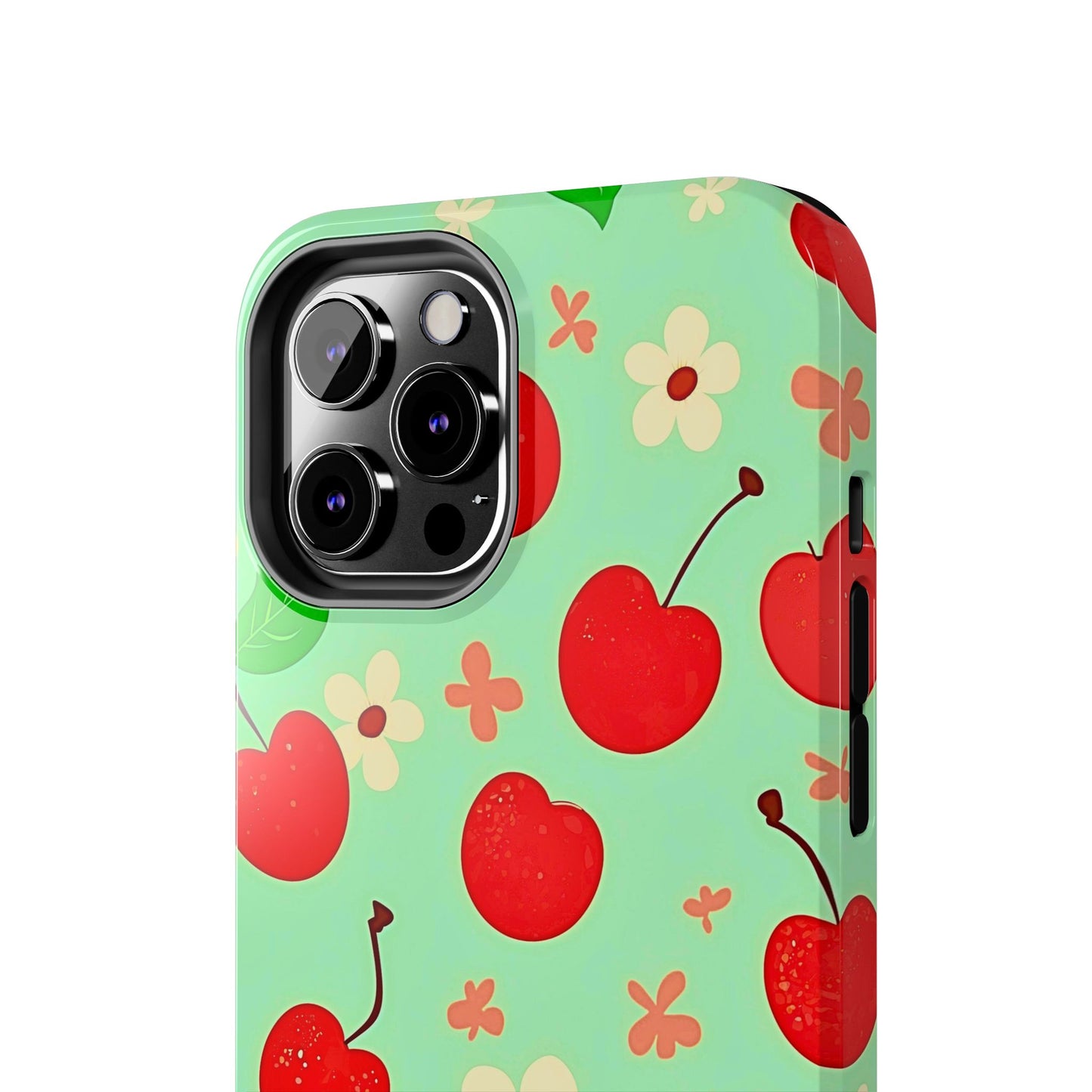 Cute Cherry Flower Pattern Mint Tough Phone Case | Aesthetic