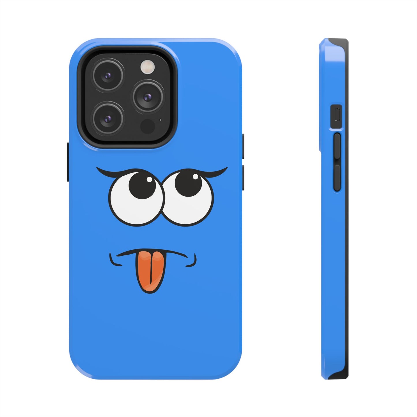 Silly Tongue Out Cartoon Face Blue Background Tough Phone Case | Funny