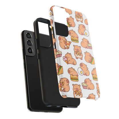 Cute Capybara Eating Pizza Ice Cream & Snacks Cartoon Food Tough Phone Case | Animals