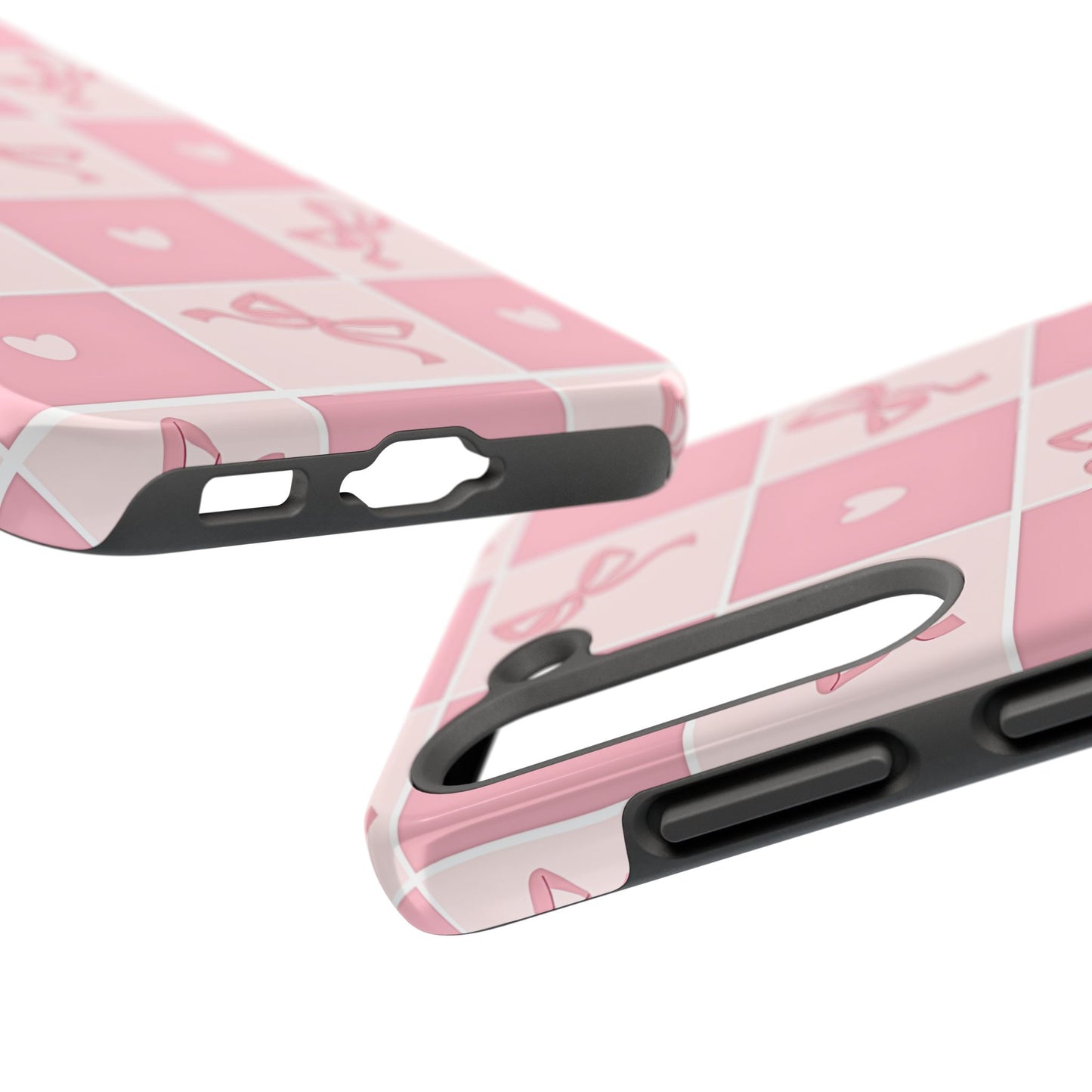 Girly Pink Bow and Heart Grid Pastel Tough Phone Case | Aesthetic