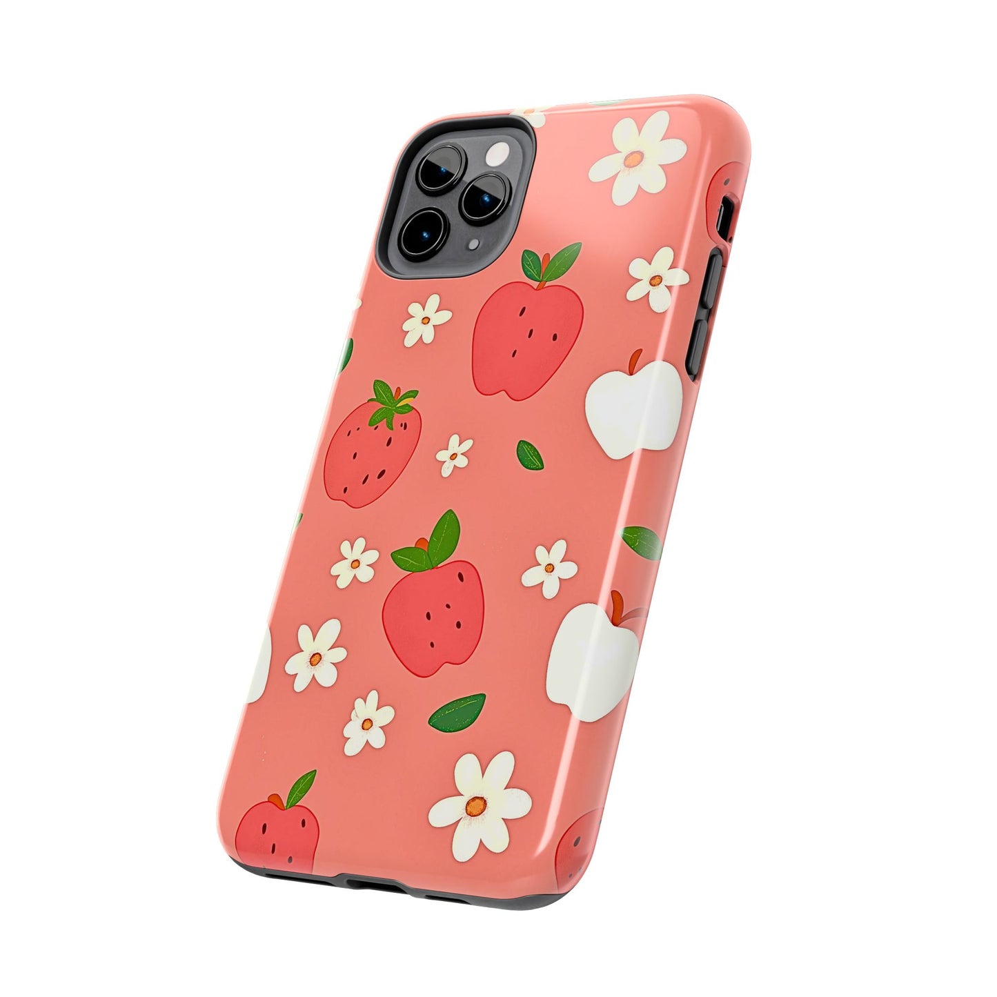 Strawberry Apple Flower Pattern Pink Tough Phone Case | Aesthetic