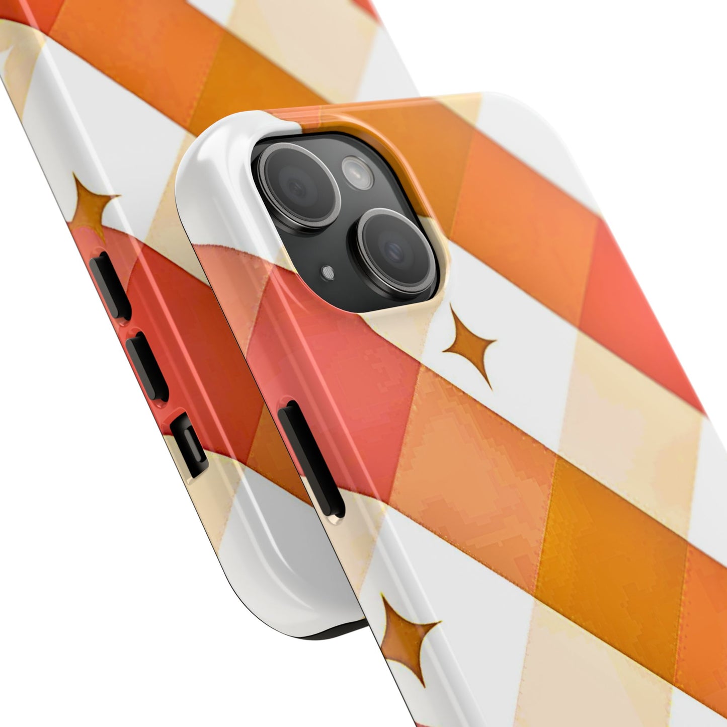 Pastel Orange & Pink Checkered Stars Tough Phone Case | Aesthetic