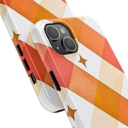 Pastel Orange & Pink Checkered Stars Tough Phone Case | Aesthetic