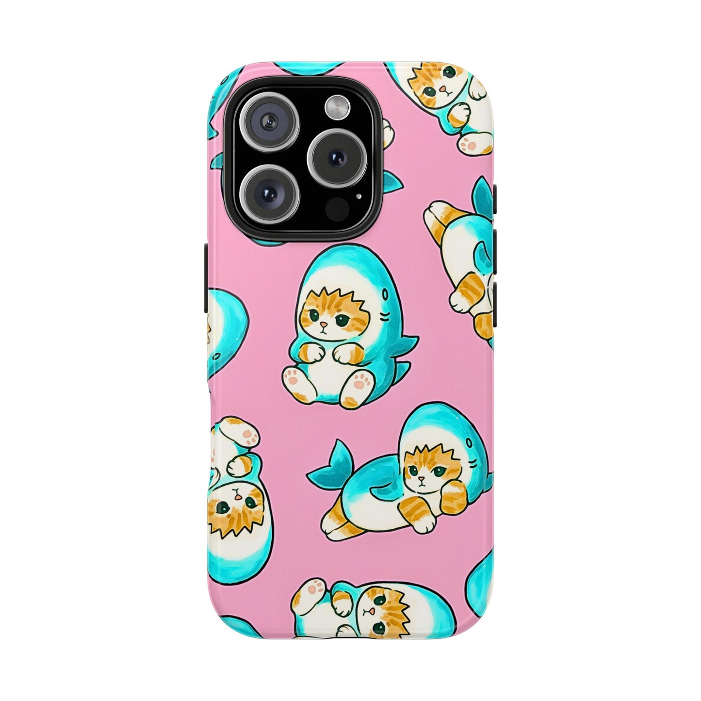 Pink Cute Shark Cats Pattern Tough Phone Case | Animals
