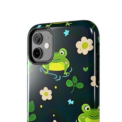 Kawaii Froggy Pattern Black Tough Phone Case | Animals
