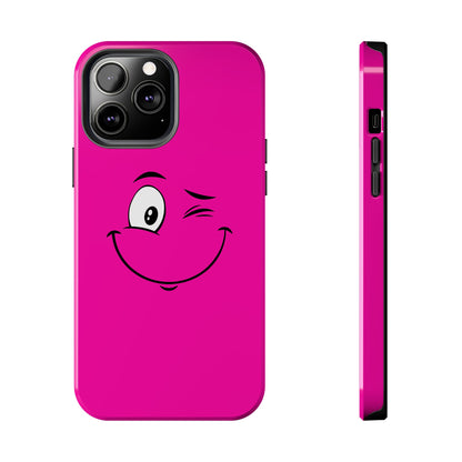 Winking Face Pink Background Cheeky Cartoon Style Tough Phone Case | Funny
