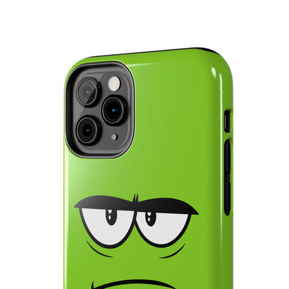 Grumpy Mood Face Green Background Funny Expression Tough Phone Case | Funny