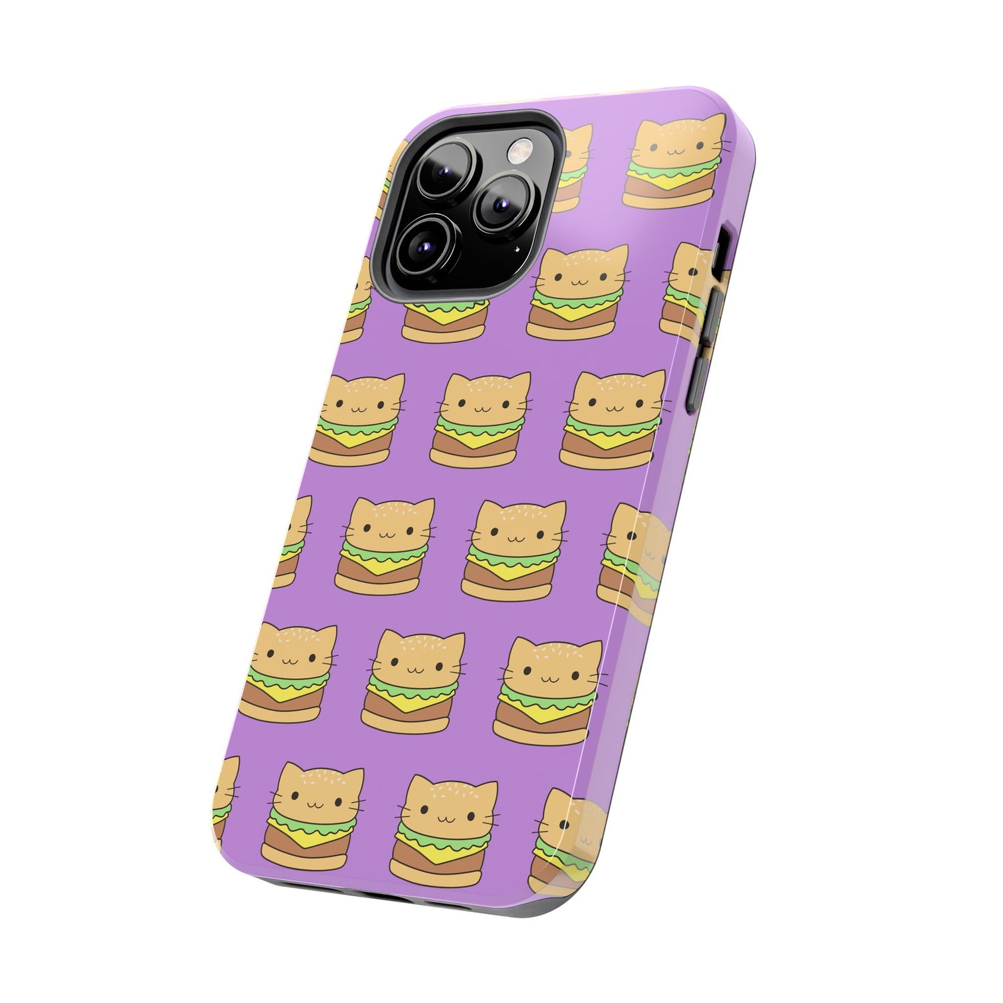 Kawaii Cat Burger Pattern Purple Background Cute Tough Phone Case | Food
